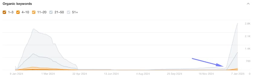 The screenshot above shows the number of keywords the website got within less than a month